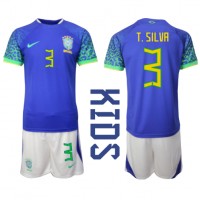 Dječji Nogometni Dres Brazil Thiago Silva #3 Gostujuci SP 2022 Kratak Rukav (+ Kratke hlače)